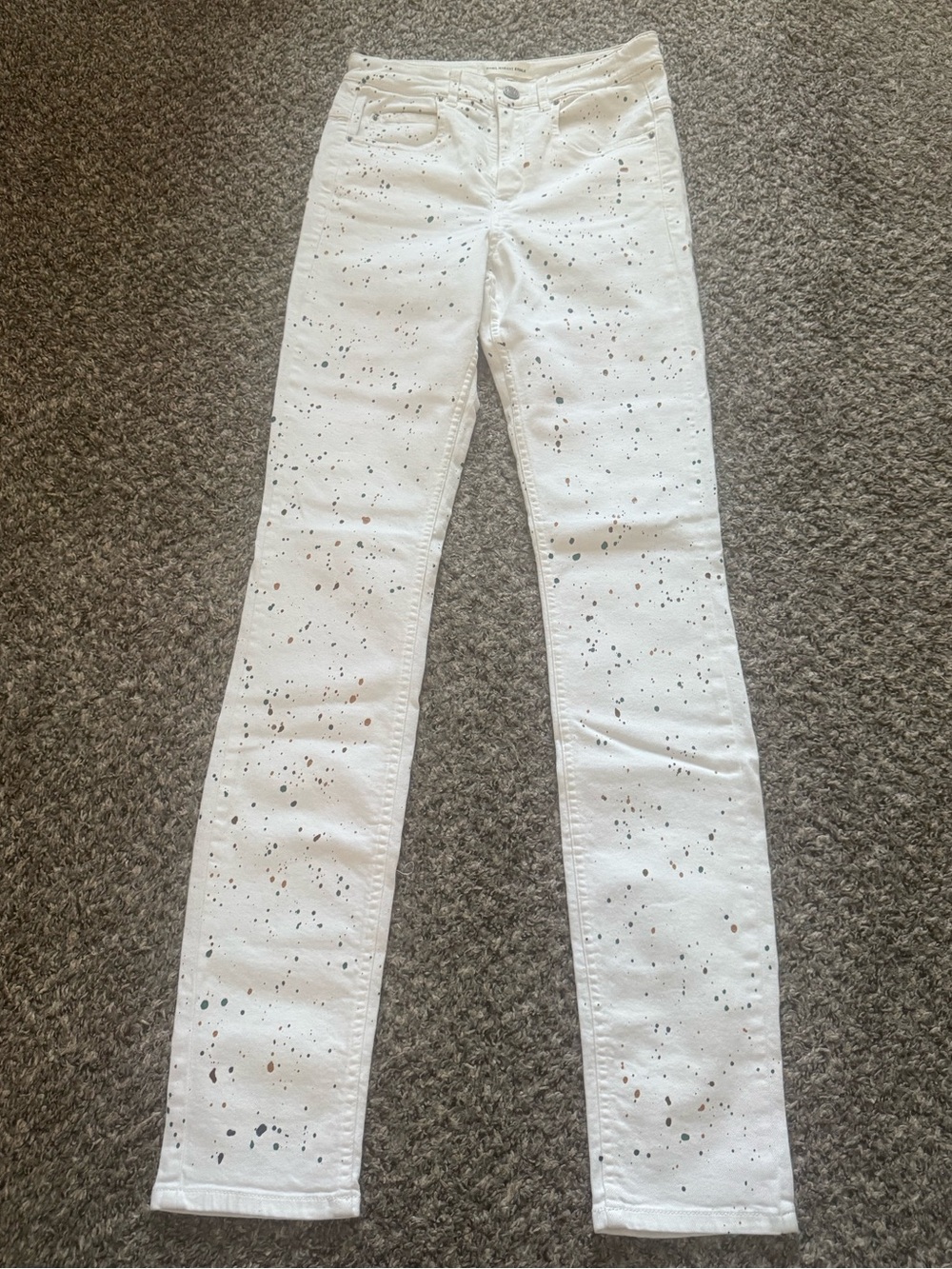 NWOT Isabel Marant Etoile White Skinny Jeans with Paint-Splatter, Size 34 FR
